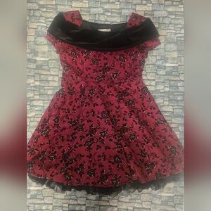 Red and Black Floral Kids Dress